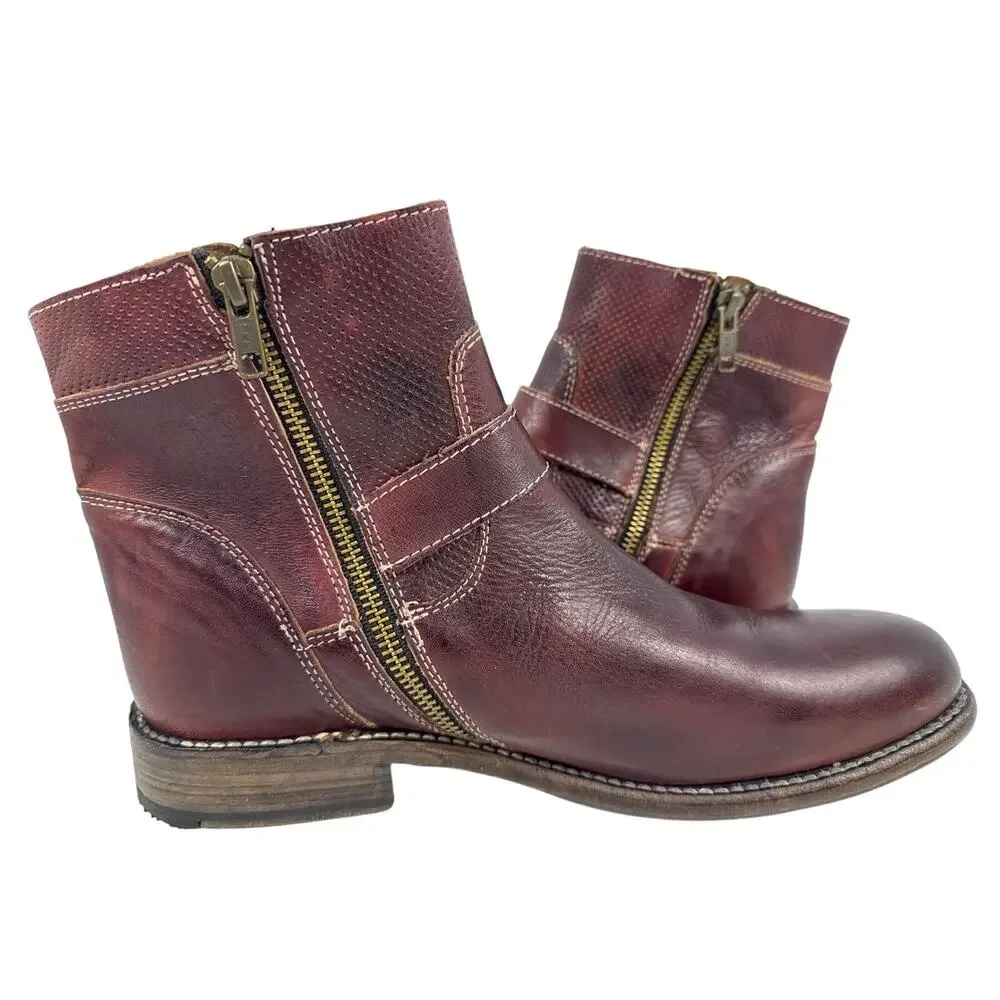 Bed Stu Becca Ankle Boots Double Zip Scarlet Leather Vibram Sole